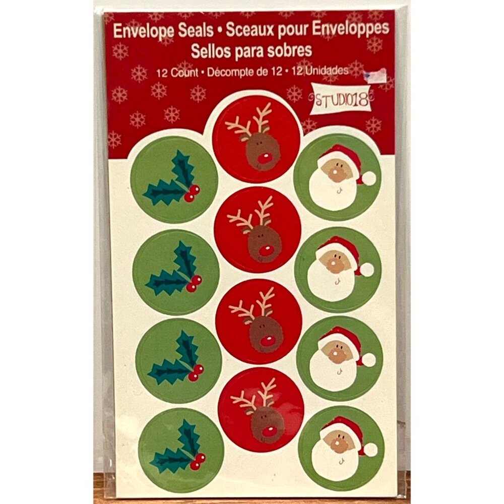 Holiday Envelope Seals 12 Count By Studio 18 santa reindeer Design IG54152